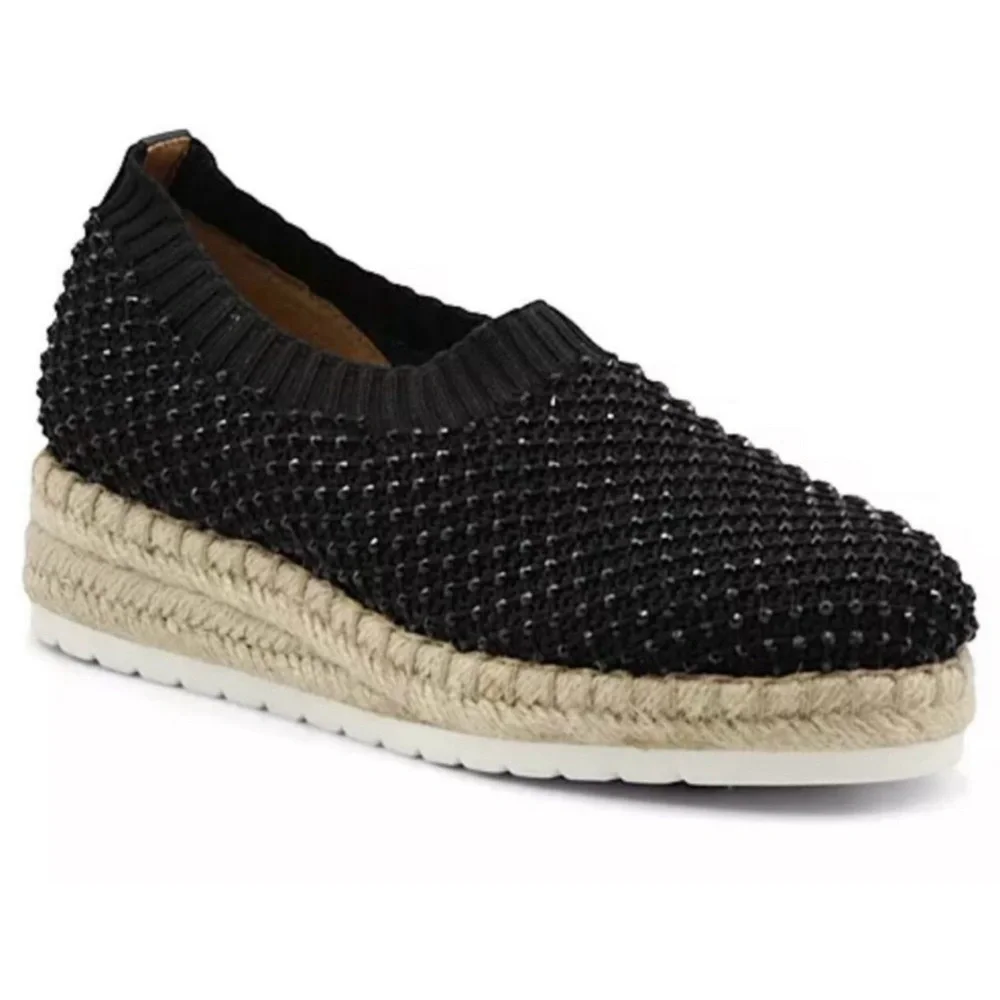 Adrienne Vittadini Sport Nicola Black Sequin Slip On Espadrille Wedges Size 9